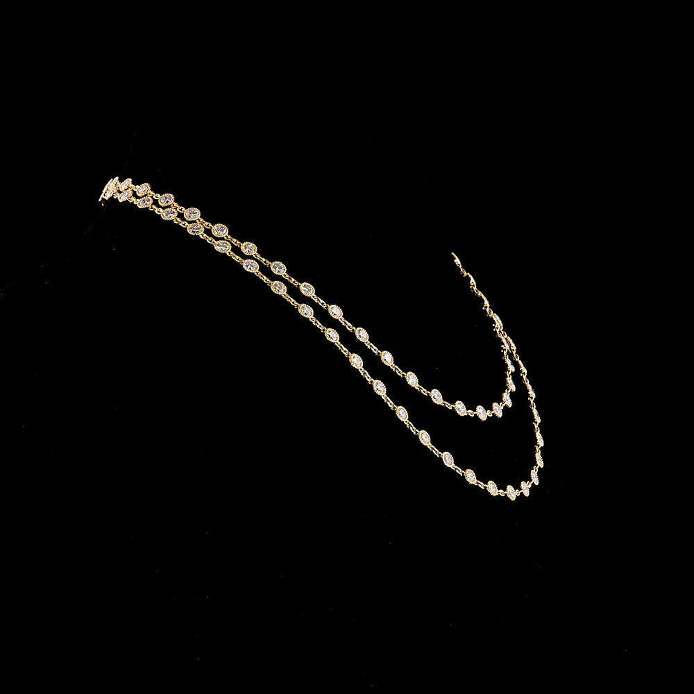 14K Yellow Gold Double Strand Station Necklace with 87 Bezel Set Round Lab Grown Diamonds - 14.36 Carat Total Weight, E-F Color VS2 Clarity - Covaloro Fine Jewelry