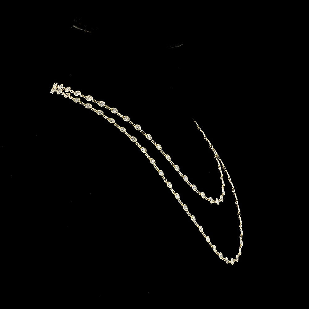 14K Yellow Gold Double Strand Station Necklace with 95 Bezel Set Round Lab Diamonds - 14.29 Carats Total Weight, E-F Color VS Clarity - Covaloro Fine Jewelry