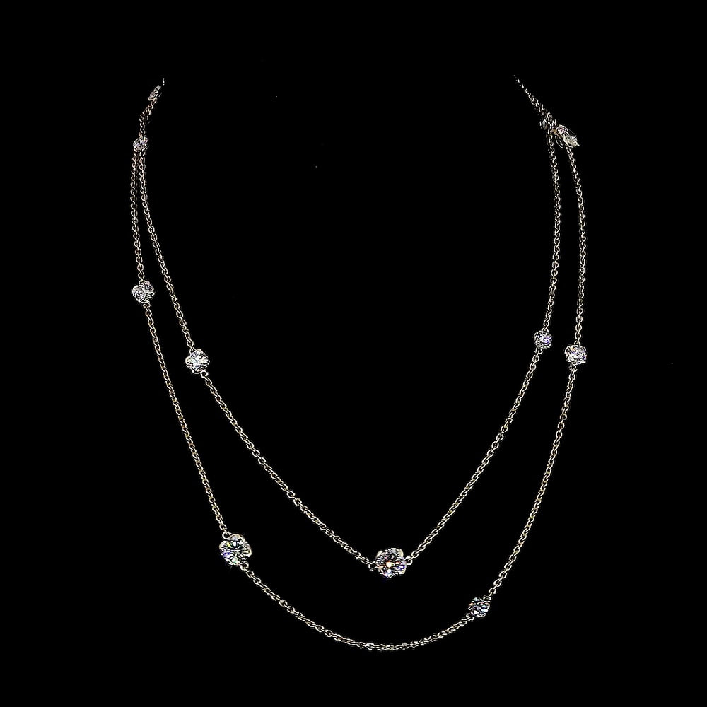 14K Yellow Gold Double Strand Station Necklace with Round Cut Lab Diamonds - 7.48 Carat Total Diamond Weight - Covaloro Fine Jewelry