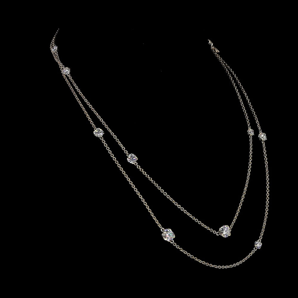 14K Yellow Gold Double Strand Station Necklace with Round Cut Lab Diamonds - 7.48 Carat Total Diamond Weight - Covaloro Fine Jewelry