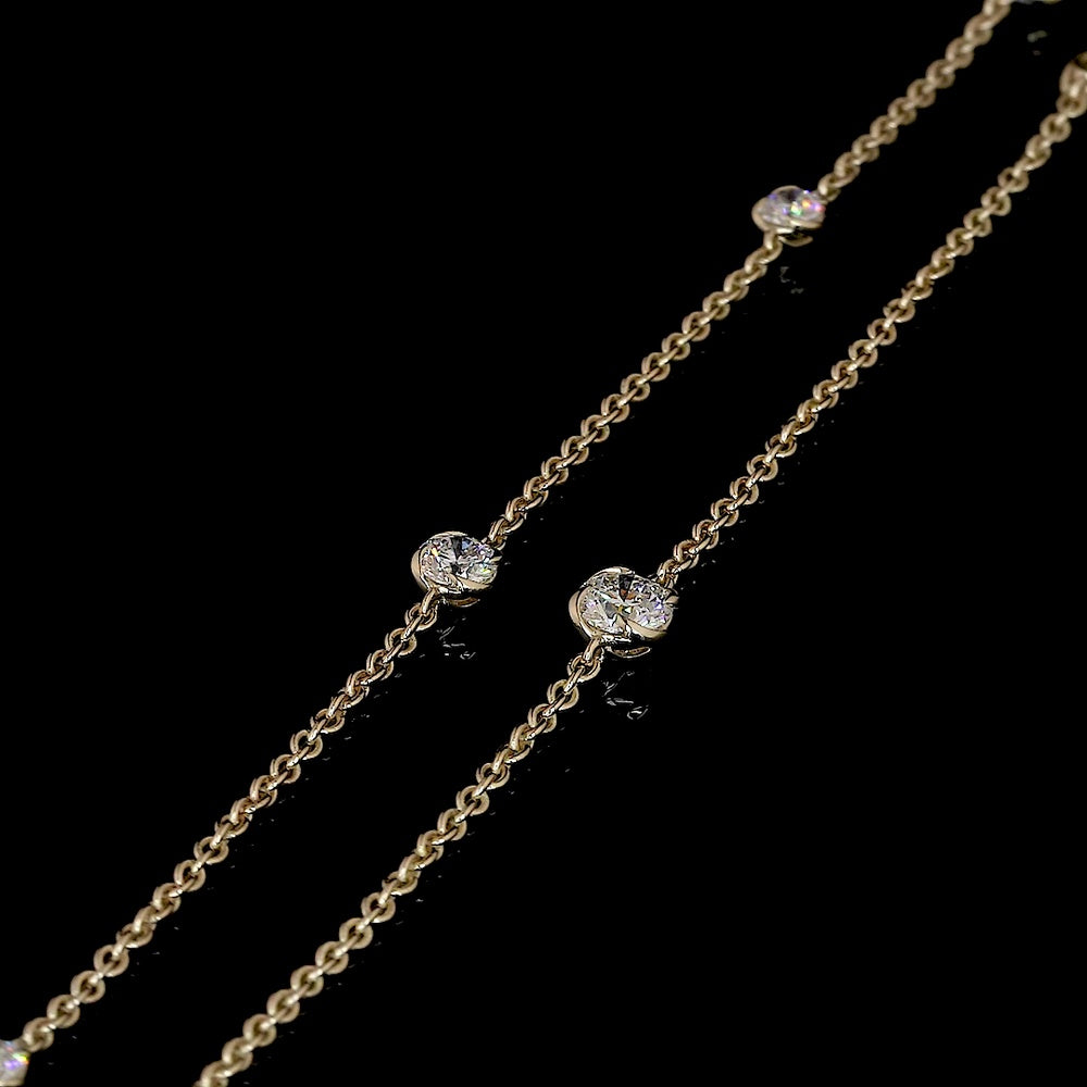 14K Yellow Gold Double Strand Station Necklace with Round Cut Lab Diamonds - 7.48 Carat Total Diamond Weight - Covaloro Fine Jewelry