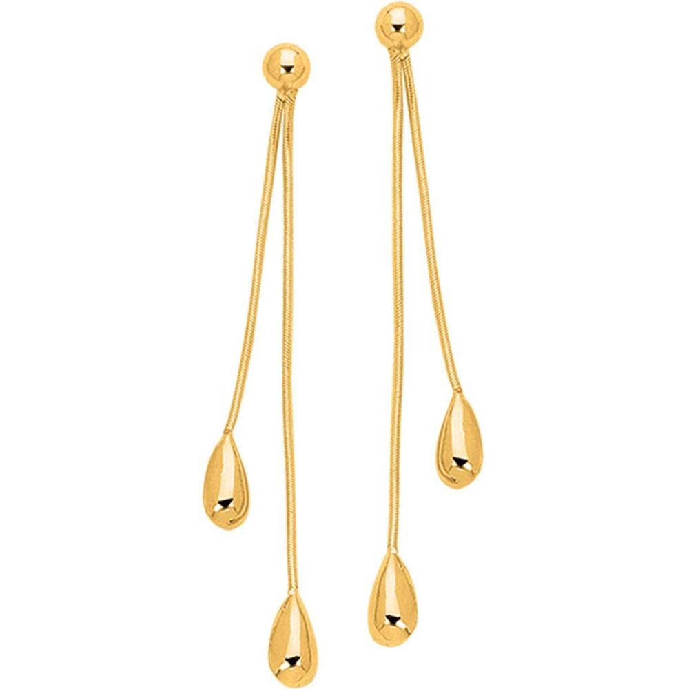14K Yellow Gold Double Teardrop Dangle Earrings with Polished Finish - 2.20g by Orozza Fine Jewelry