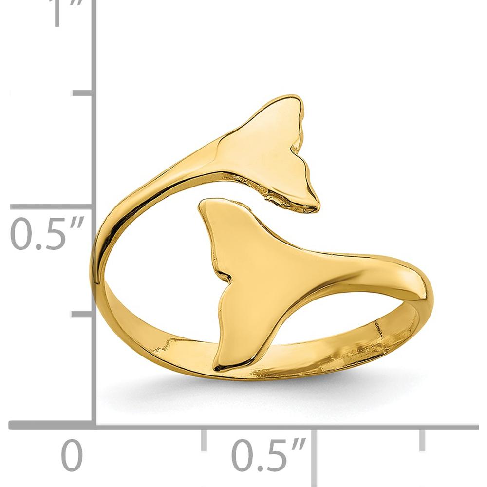 14K Yellow Gold Double Whale Tail Ring - Symbolic Ocean-Inspired Design by Oro Pregiato