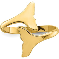 14K Yellow Gold Double Whale Tail Ring - Symbolic Ocean-Inspired Design by Oro Pregiato