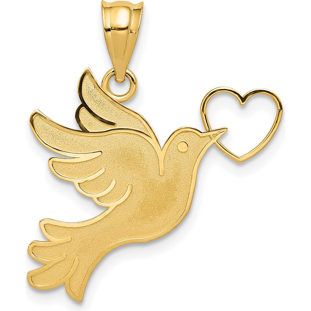 14K Yellow Gold Dove Pendant with Heart Symbol - Timeless Love and Peace Design by Oro Pregiato