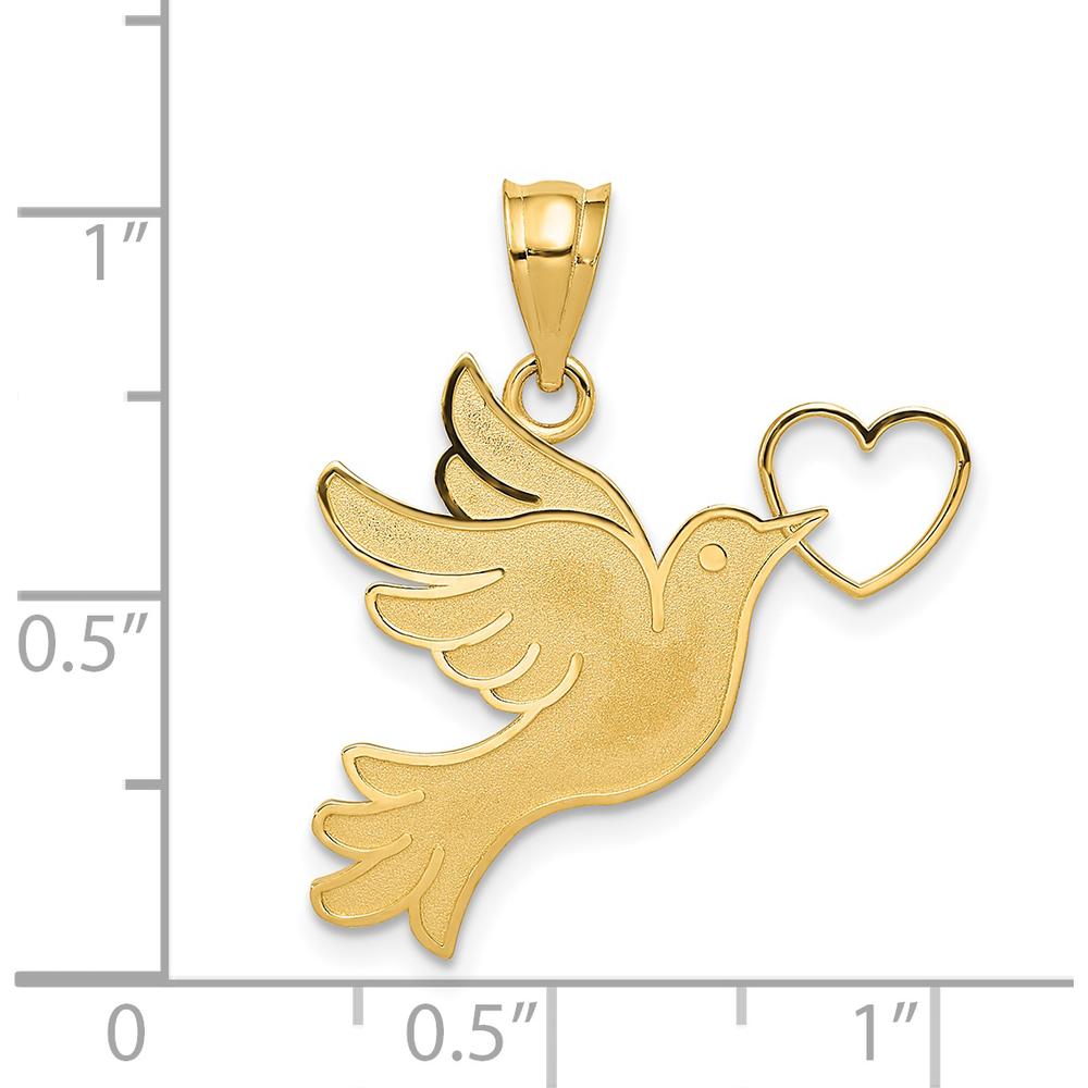 14K Yellow Gold Dove Pendant with Heart Symbol - Timeless Love and Peace Design by Oro Pregiato
