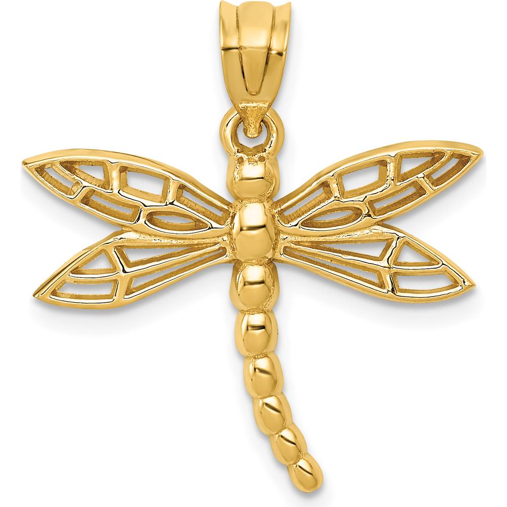14K Yellow Gold Dragonfly Charm Pendant with Polished Finish by Oro Pregiato