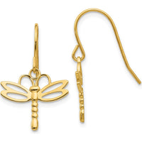 14K Yellow Gold Dragonfly Drop Earrings with Polished Finish by 0