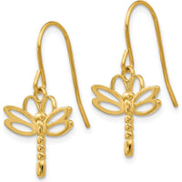 14K Yellow Gold Dragonfly Drop Earrings with Polished Finish by 0