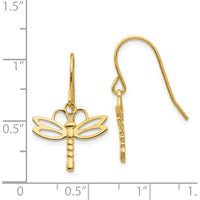 14K Yellow Gold Dragonfly Drop Earrings with Polished Finish by 0
