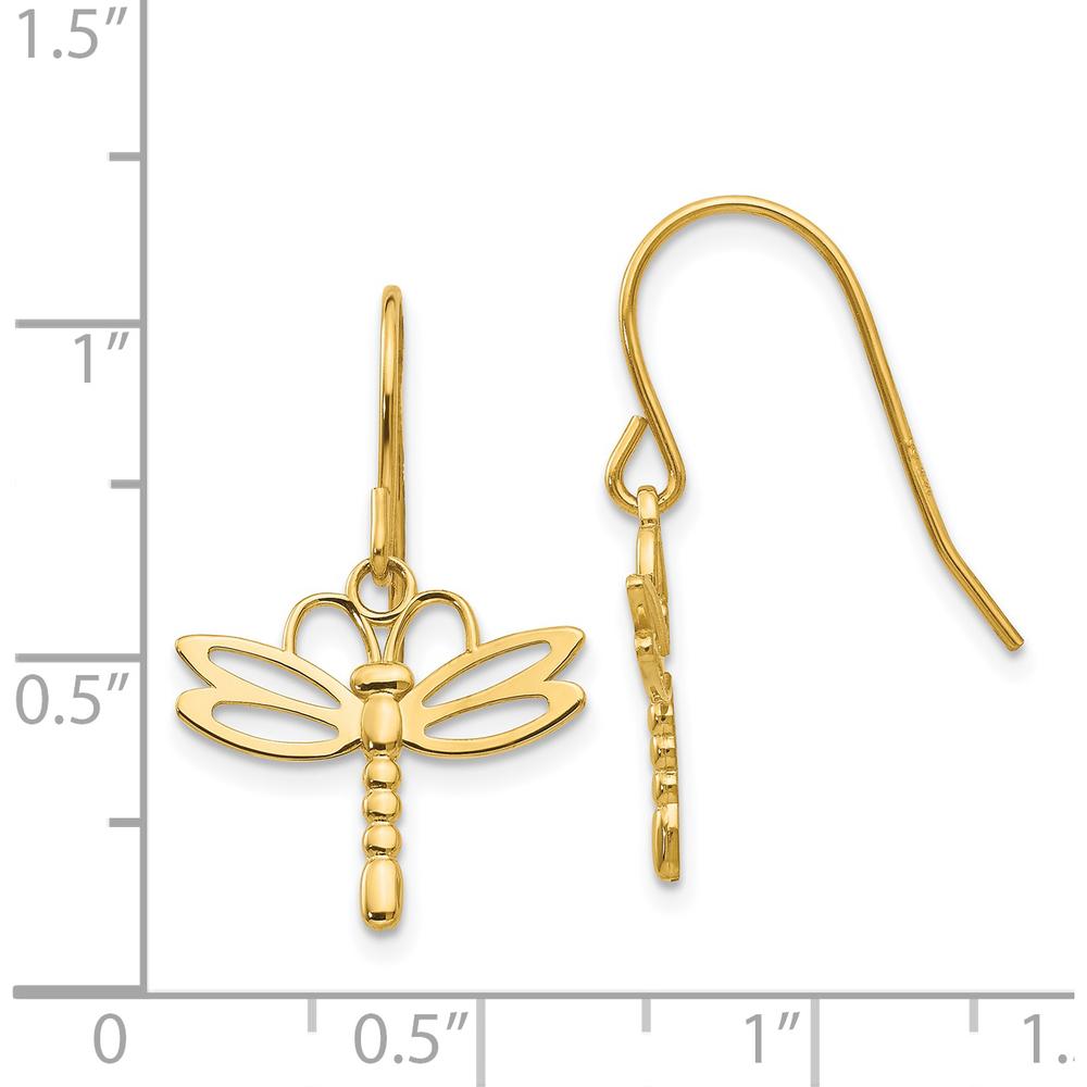 14K Yellow Gold Dragonfly Drop Earrings with Polished Finish by 0