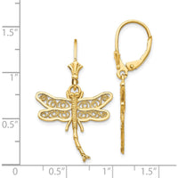 14K Yellow Gold Dragonfly Filigree Dangle Earrings with Polished Finish - 37mm Length by 0