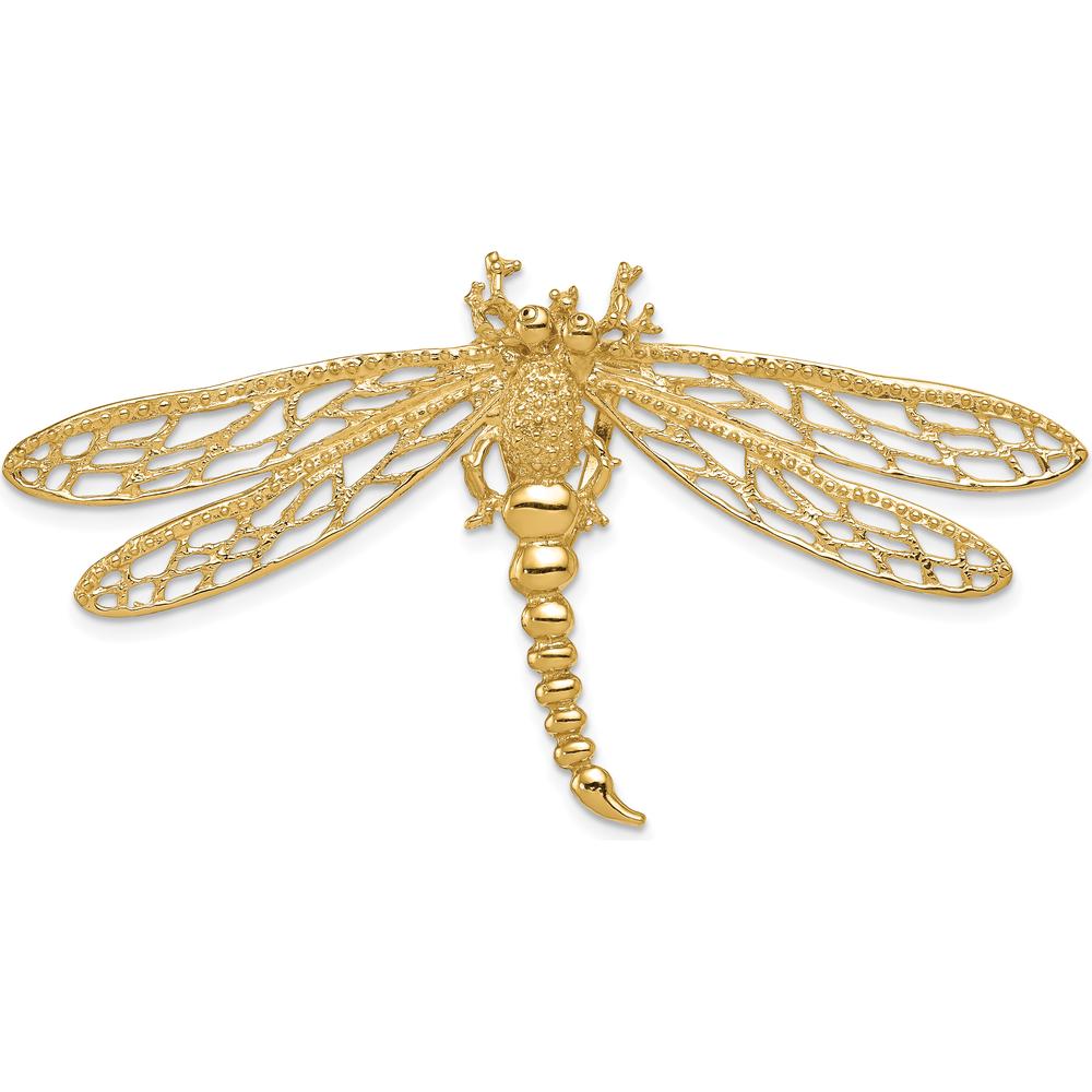 14K Yellow Gold Dragonfly Omega Slide Pendant with Cut-Out Wings and Polished Finish by Oro Pregiato