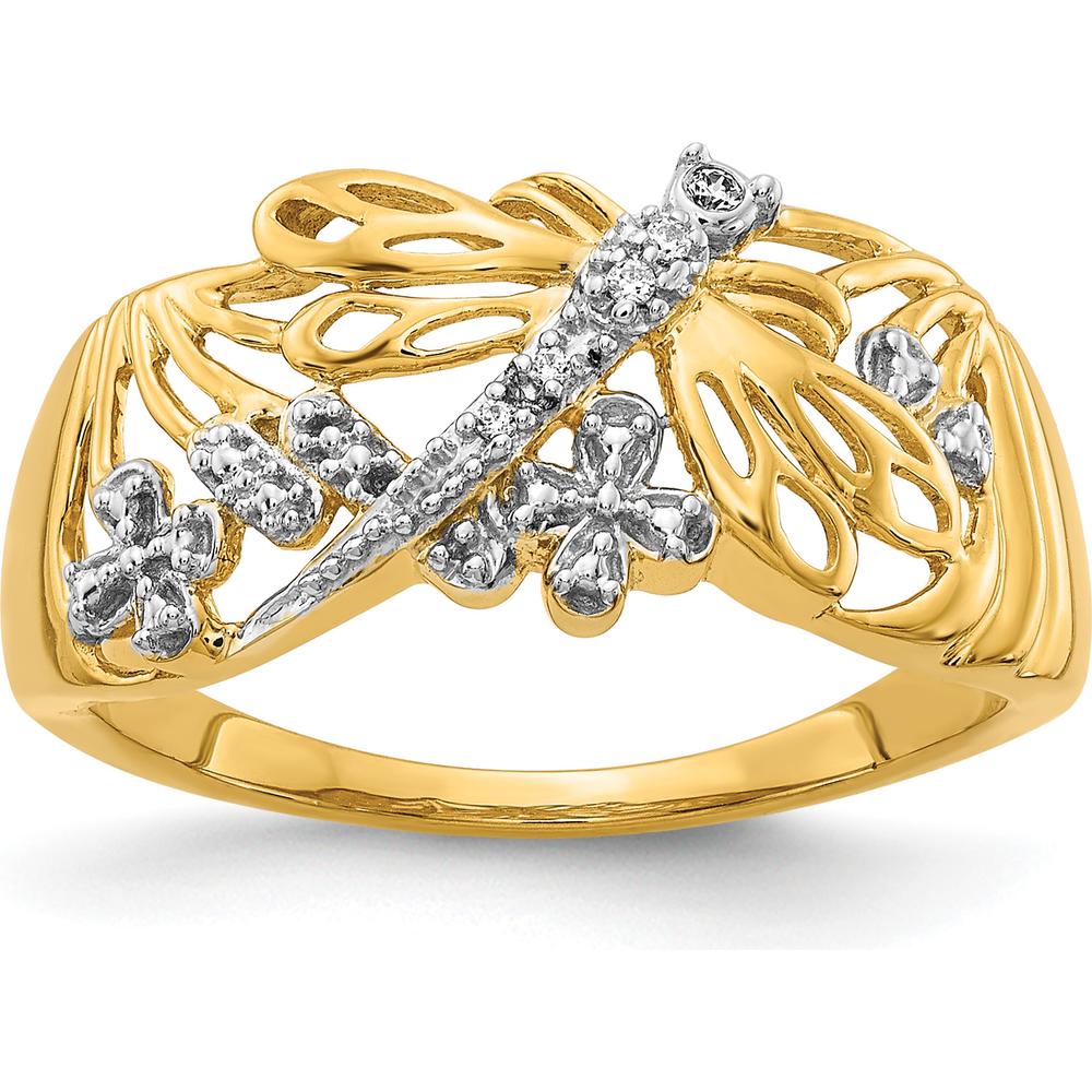 14K Yellow Gold Dragonfly Ring with Round Diamonds - 0.013 Carat Total Diamond Weight by 0