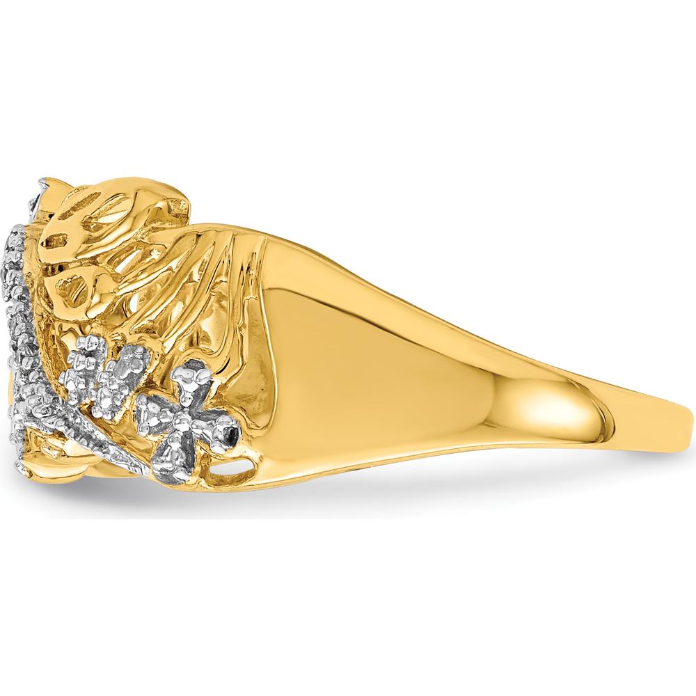 14K Yellow Gold Dragonfly Ring with Round Diamonds - 0.013 Carat Total Diamond Weight by 0