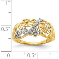 14K Yellow Gold Dragonfly Ring with Round Diamonds - 0.013 Carat Total Diamond Weight by 0