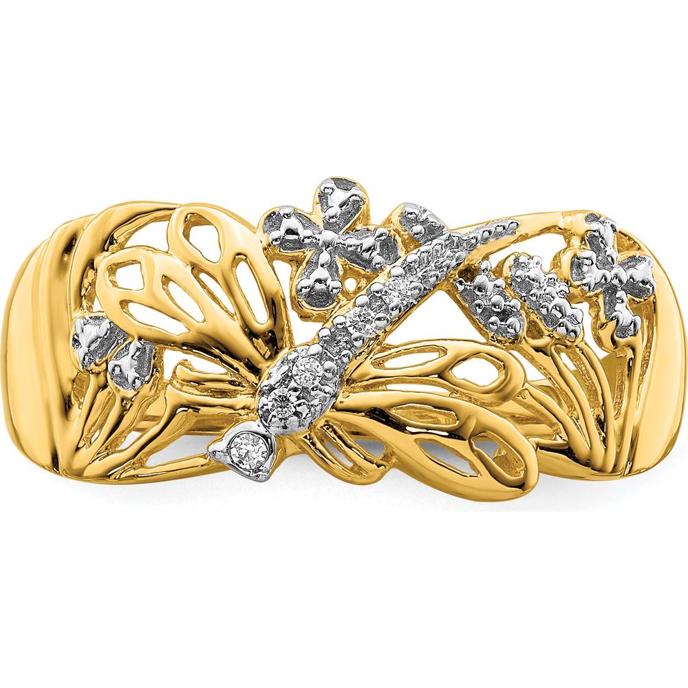 14K Yellow Gold Dragonfly Ring with Round Diamonds - 0.013 Carat Total Diamond Weight by 0