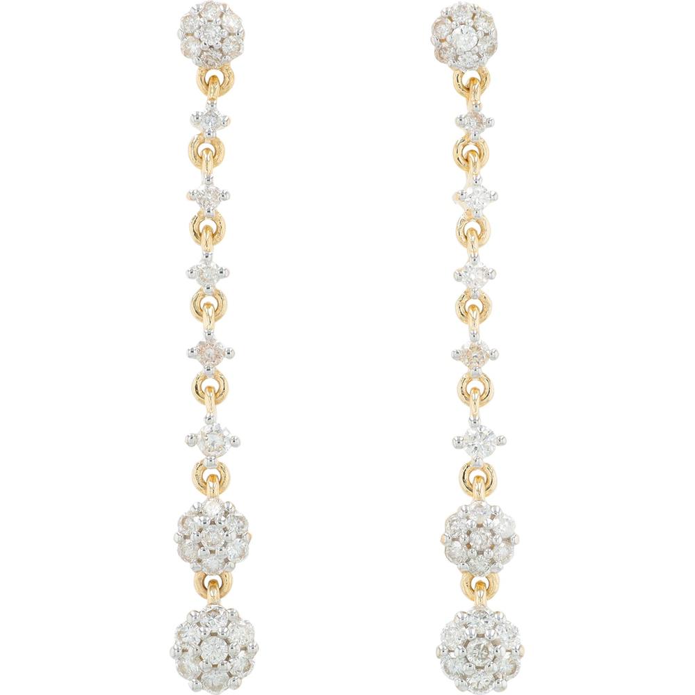 14K Yellow Gold Drop Earrings with 0.50 Carat Total Diamond Weight - Stunning Diamond Clusters