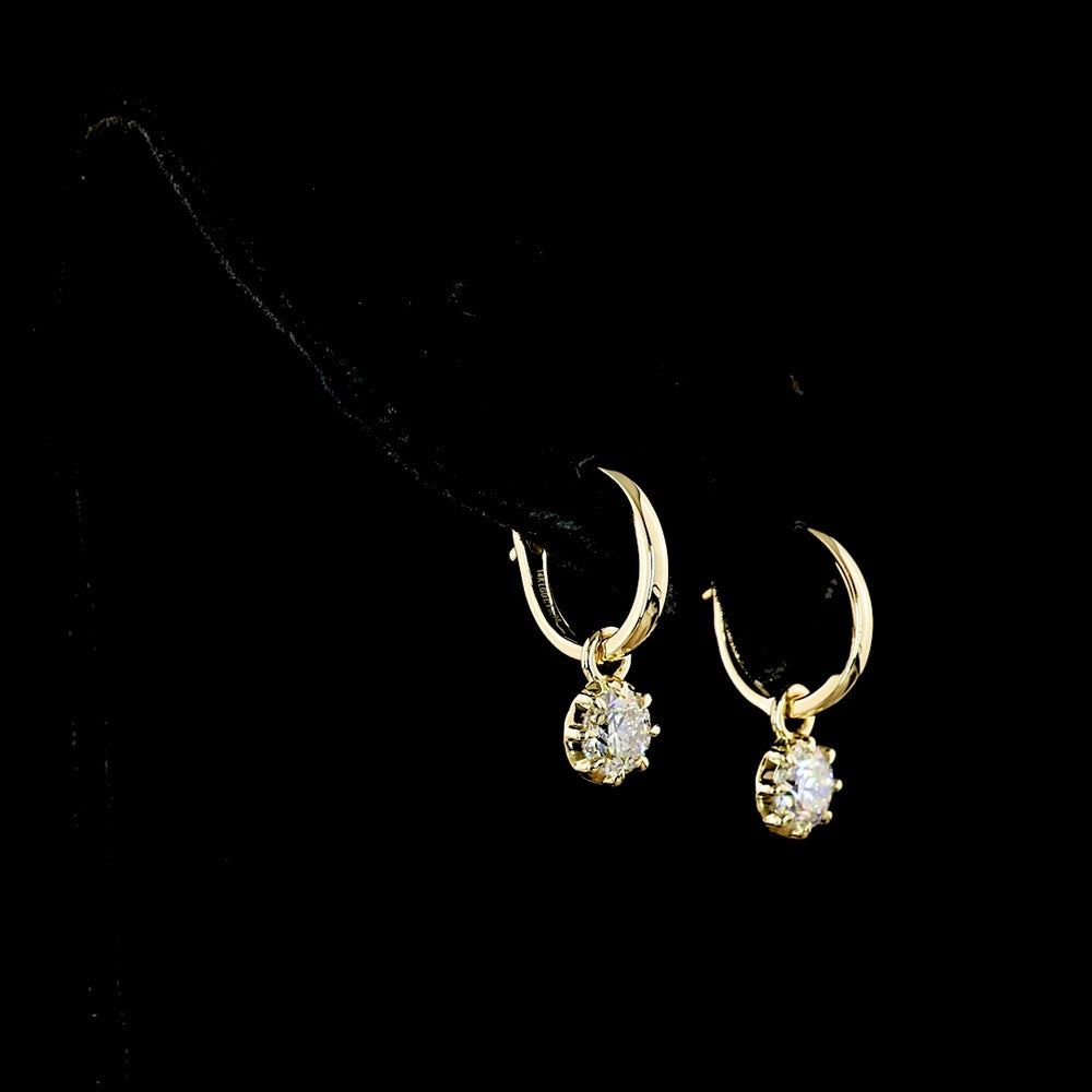 14K Yellow Gold Drop Earrings with 0.98 Carat Total Weight Round Brilliant Cut Lab Diamonds, Prong Setting with Black Rhodium Accent - Covaloro Fine Jewelry