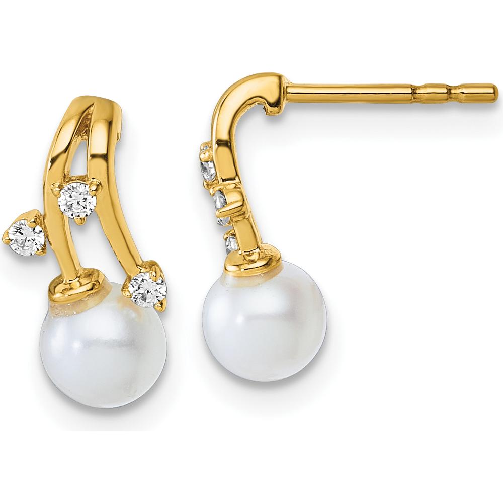 14K Yellow Gold Drop Earrings with 1/10 Carats Diamond & Freshwater Pearls - Elegant & Timeless Design by Monteluci Fine Jewelry