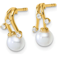 14K Yellow Gold Drop Earrings with 1/10 Carats Diamond & Freshwater Pearls - Elegant & Timeless Design by Monteluci Fine Jewelry