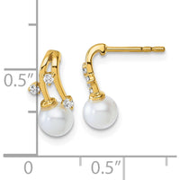 14K Yellow Gold Drop Earrings with 1/10 Carats Diamond & Freshwater Pearls - Elegant & Timeless Design by Monteluci Fine Jewelry