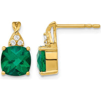 14K Yellow Gold Drop Earrings with 1.68 Carat Created Emerald and Diamond Accents by Oro Pregiato