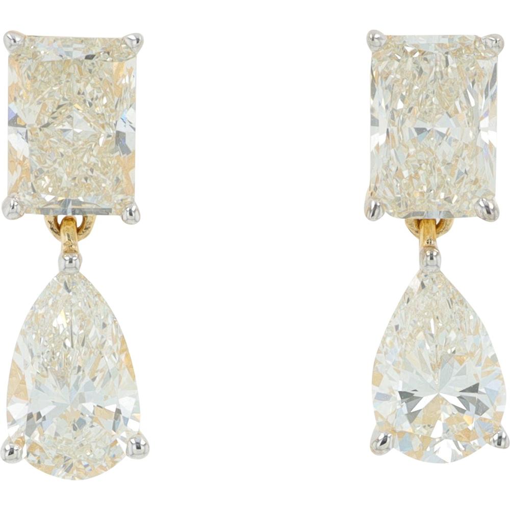 14K Yellow Gold Drop Earrings with 2.50 Carat Lab Grown Rectangular Diamonds