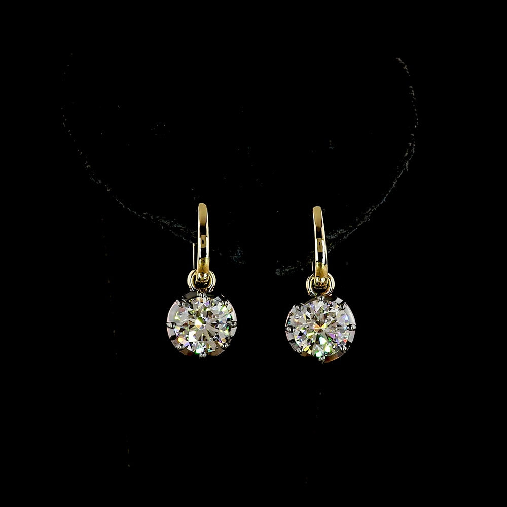 14K Yellow Gold Drop Earrings with 3.02 Carat Total Weight Round Brilliant Cut Lab Diamonds and Black Rhodium Accent - Covaloro Fine Jewelry