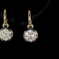 14K Yellow Gold Drop Earrings with 3.02 Carat Total Weight Round Brilliant Cut Lab Diamonds and Black Rhodium Accent - Covaloro Fine Jewelry
