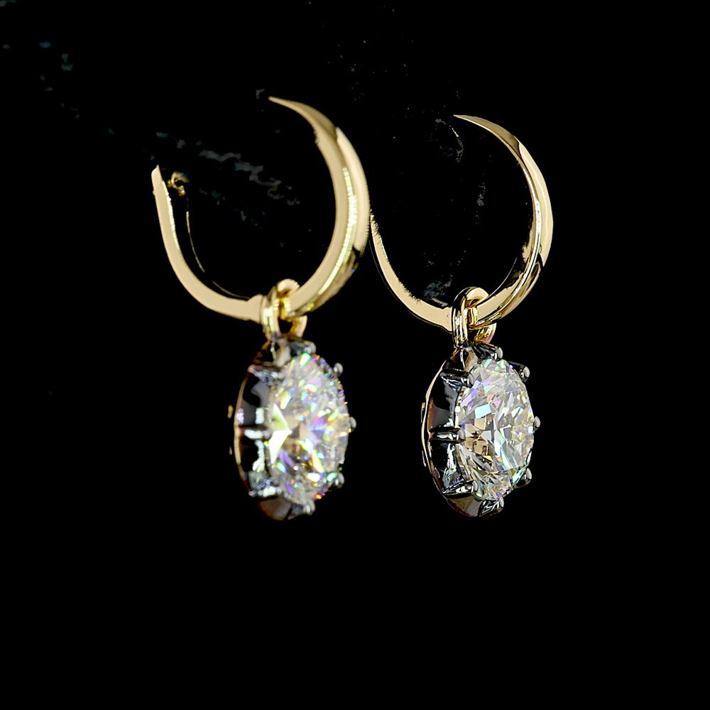 14K Yellow Gold Drop Earrings with 3.02 Carat Total Weight Round Brilliant Cut Lab Diamonds and Black Rhodium Accent - Covaloro Fine Jewelry