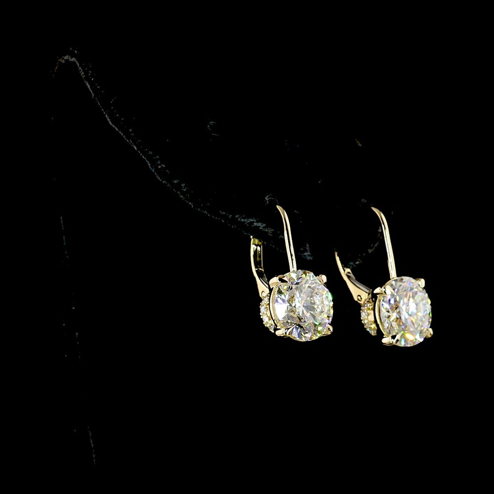 14K Yellow Gold Drop Earrings with 3.04 Carat Round Brilliant Cut Lab Diamonds & Accent Diamonds - 6.29 Total Carat Weight - Covaloro Fine Jewelry