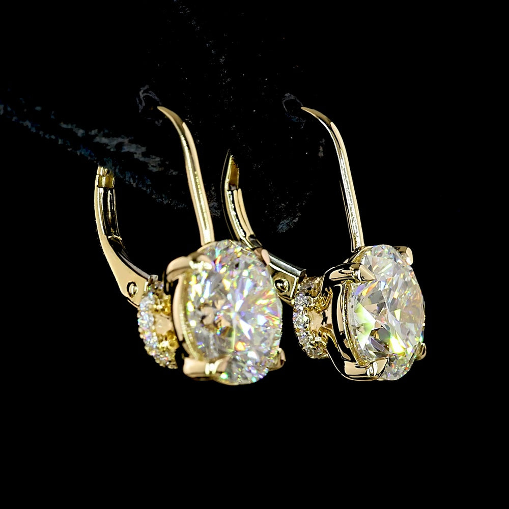 14K Yellow Gold Drop Earrings with 3.04 Carat Round Brilliant Cut Lab Diamonds & Accent Diamonds - 6.29 Total Carat Weight - Covaloro Fine Jewelry