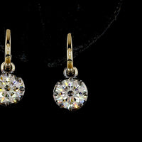 14K Yellow Gold Drop Earrings with 4.00 Carats Total Weight Round Brilliant Lab Diamonds, E-F Color VVS2 Clarity, Black Rhodium Prong & Bezel Setting - Covaloro Fine Jewelry