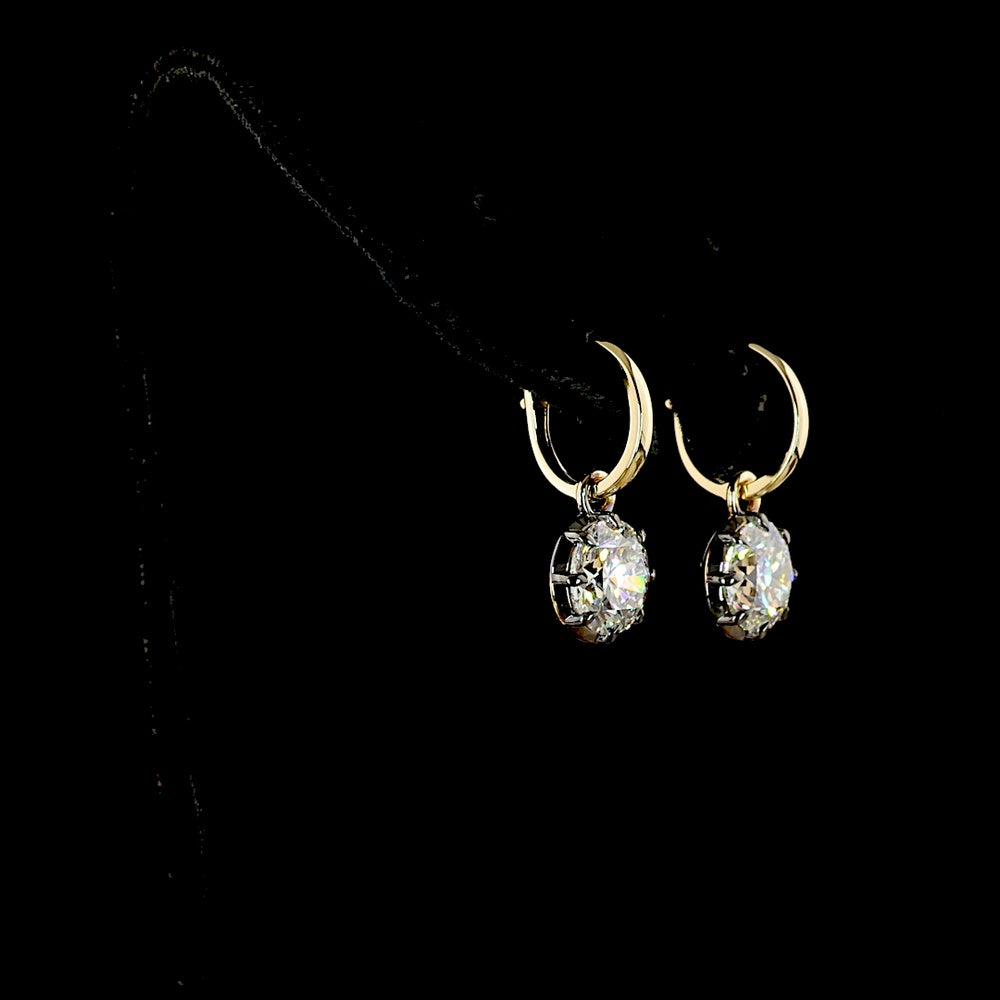 14K Yellow Gold Drop Earrings with 4.00 Carats Total Weight Round Brilliant Lab Diamonds, E-F Color VVS2 Clarity, Black Rhodium Prong & Bezel Setting - Covaloro Fine Jewelry