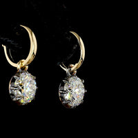 14K Yellow Gold Drop Earrings with 4.00 Carats Total Weight Round Brilliant Lab Diamonds, E-F Color VVS2 Clarity, Black Rhodium Prong & Bezel Setting - Covaloro Fine Jewelry