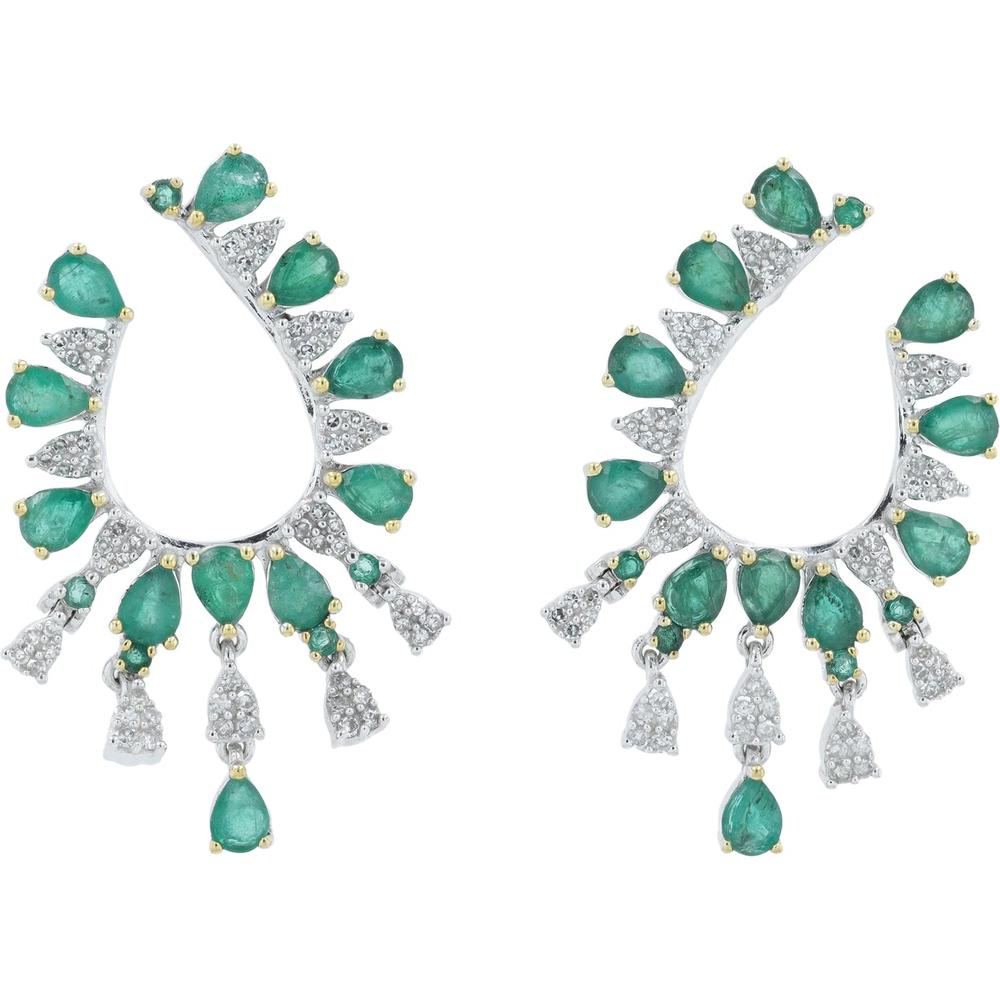 14K Yellow Gold Drop Earrings with 4.40 Carat Total Emeralds and 0.50 Carat Total Diamond Weight