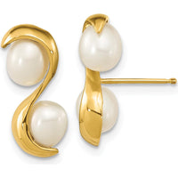 14K Yellow Gold Drop Earrings with 4-5mm White Freshwater Cultured Rice Pearls by Monteluci Fine Jewelry