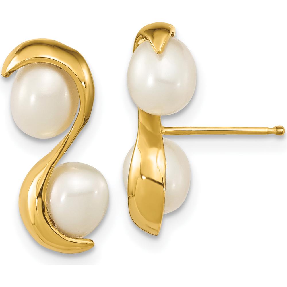 14K Yellow Gold Drop Earrings with 4-5mm White Freshwater Cultured Rice Pearls by Monteluci Fine Jewelry