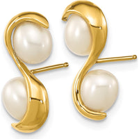 14K Yellow Gold Drop Earrings with 4-5mm White Freshwater Cultured Rice Pearls by Monteluci Fine Jewelry