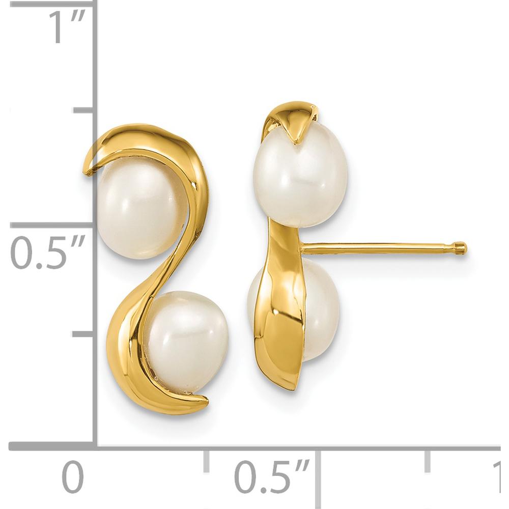14K Yellow Gold Drop Earrings with 4-5mm White Freshwater Cultured Rice Pearls by Monteluci Fine Jewelry