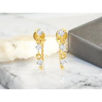 14K Yellow Gold Drop Earrings with 4-Prong Set Round Diamonds - 0.05 Carat Total Diamond Weight - Royal Jewelry