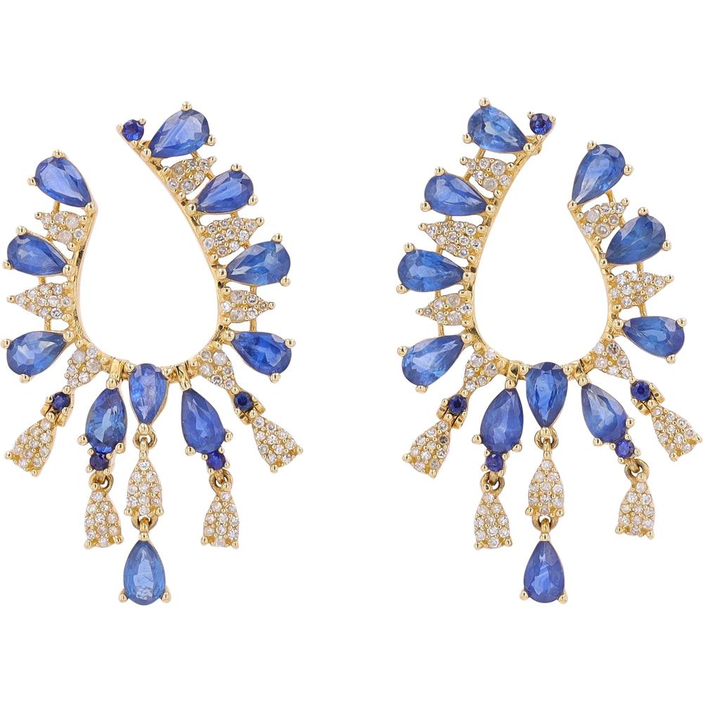14K Yellow Gold Drop Earrings with 5.50 Carat Sapphire & 0.60 Carat Diamonds