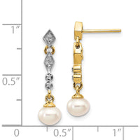 14K Yellow Gold Drop Earrings with 5-6mm Semi-Round Freshwater Pearls and 0.04 Carat Round Diamonds by Monteluci Fine Jewelry