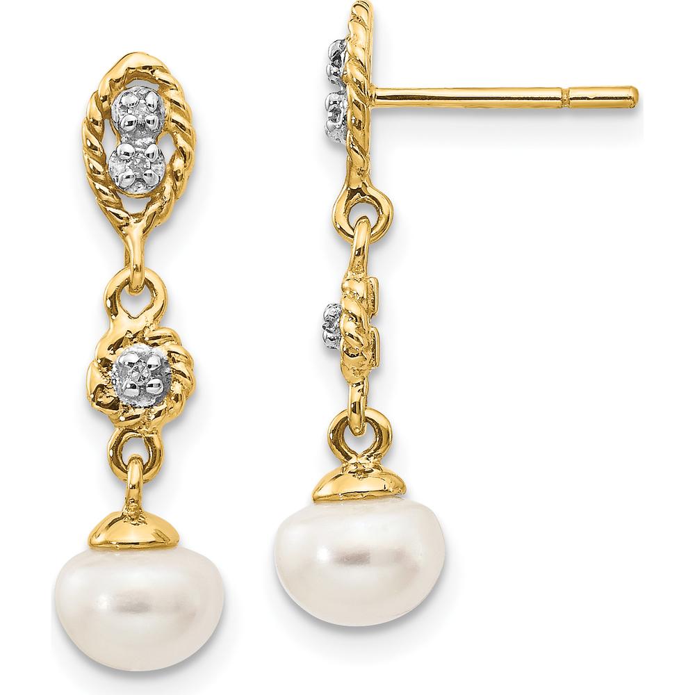 14K Yellow Gold Drop Earrings with 6-7mm Freshwater Pearls and 0.02 Carat Diamond Accents by Monteluci Fine Jewelry