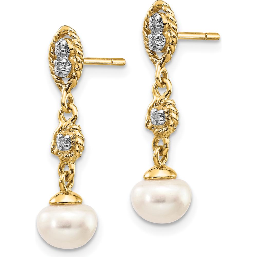 14K Yellow Gold Drop Earrings with 6-7mm Freshwater Pearls and 0.02 Carat Diamond Accents by Monteluci Fine Jewelry