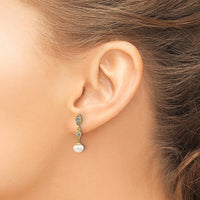14K Yellow Gold Drop Earrings with 6-7mm Freshwater Pearls and 0.02 Carat Diamond Accents by Monteluci Fine Jewelry