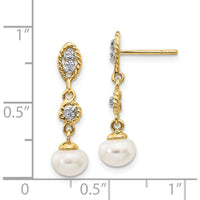 14K Yellow Gold Drop Earrings with 6-7mm Freshwater Pearls and 0.02 Carat Diamond Accents by Monteluci Fine Jewelry