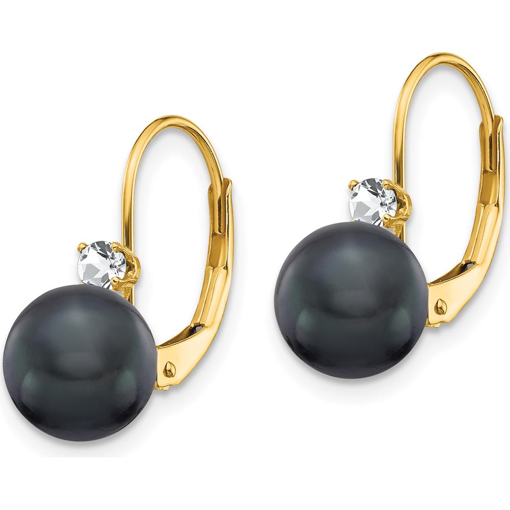 14K Yellow Gold Drop Earrings with 7-8mm Black Freshwater Cultured Pearls and 0.085 Carat Diamond - Pair by Monteluci Fine Jewelry
