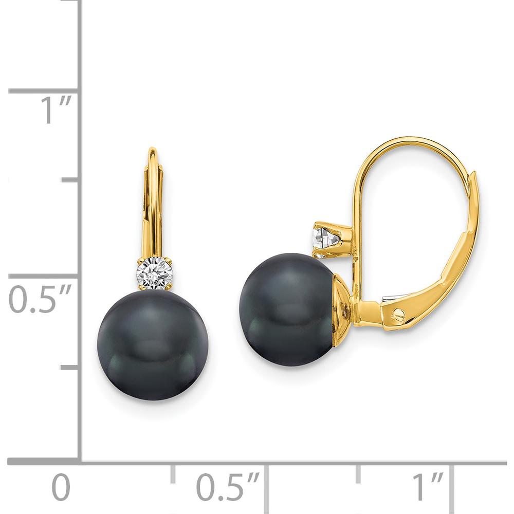 14K Yellow Gold Drop Earrings with 7-8mm Black Freshwater Cultured Pearls and 0.085 Carat Diamond - Pair by Monteluci Fine Jewelry